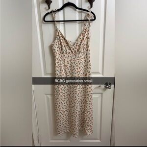 BCBGeneration Beige Floral Midi Dress